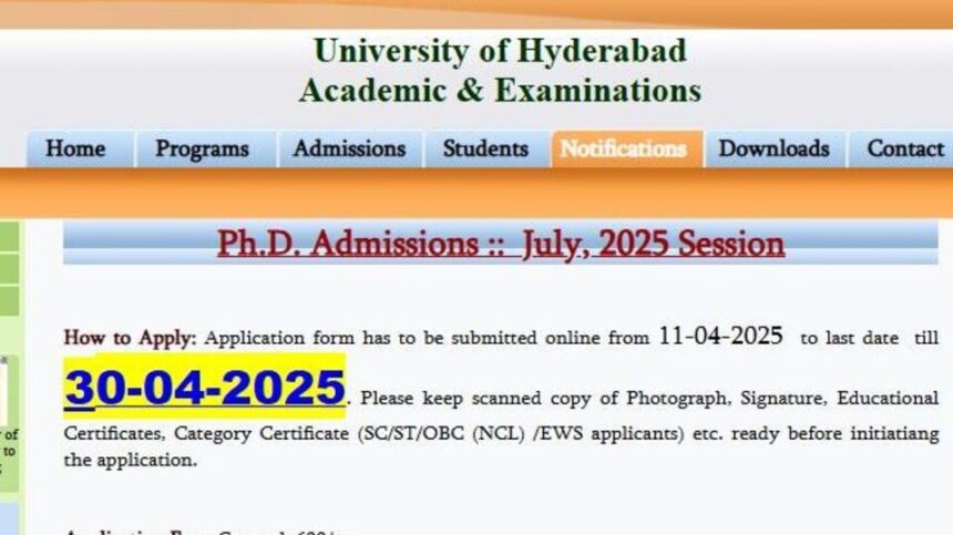 HCU PHD నోటిఫికేషన్ 2025: హైదరాబాద్ హైదరాబాద్ వర్సిటీలో వర్సిటీలో 'పీహెచ్‌డీ' అడ్మిషన్లు - నోటిఫికేషన్ నోటిఫికేషన్ విడుదల, ముఖ్య తేదీలివే ముఖ్య ముఖ్య
