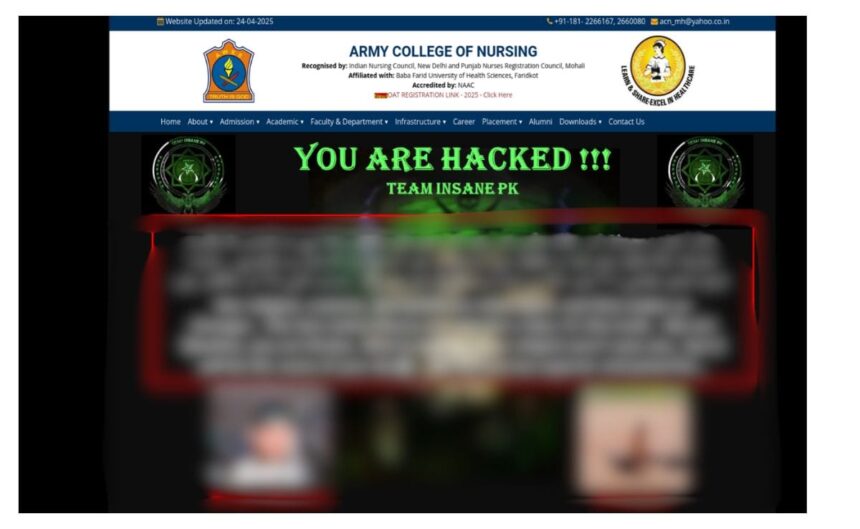 ఆర్మీ నర్సింగ్ కళాశాల వెబ్‌సైట్ పహల్గామ్ టెర్రర్ దాడి జరిగిన కొన్ని రోజుల తరువాత హ్యాక్ చేయబడింది