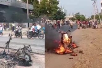 కరీమ్నగర్ ప్రమాదం: భానుడి భానుడి ప్రతాపంతో ఈ బైక్‌ బైక్‌ దగ్ధం, తృటిలో తప్పిన ప్రమాదం ప్రమాదం…