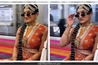 పారిస్ రైలులో లెహెంగాను చూపించడంతో భారతీయ మహిళ తలలు తిప్పింది