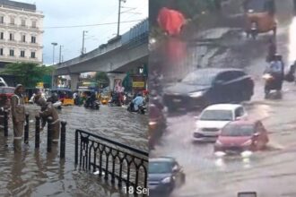 హైదరాబాద్‌లో మళ్లీ కుండపోత కుండపోత - చెరువులను చెరువులను చెరువులను తలపిస్తున్న రోడ్లు రోడ్లు, స్తంభించిన స్తంభించిన స్తంభించిన ..! - భారీ వర్షం హైదరాబాద్ యొక్క అనేక భాగాలను కొట్టడం